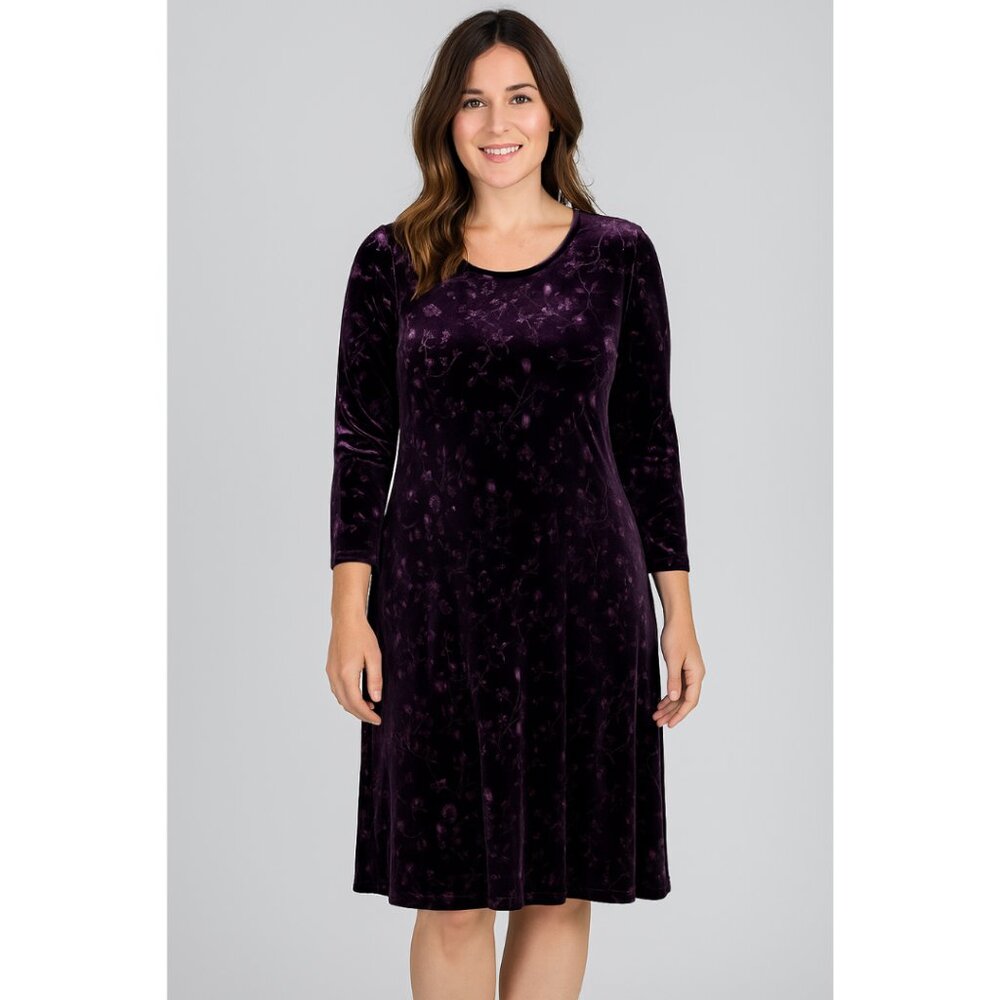 Vintage K.C. Spencer Petite Velvet Dress Purple Floral Pattern